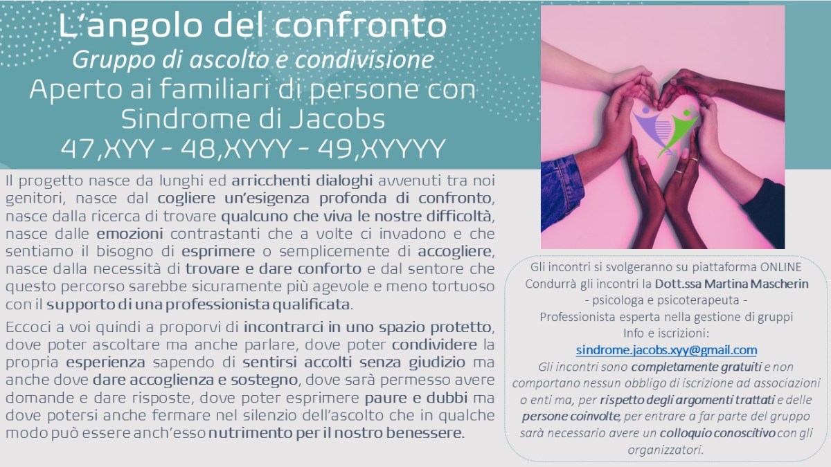 Sindrome di Jacobs: l’Angolo del Confronto, un gruppo di sostegno per&nbsp;Genitori